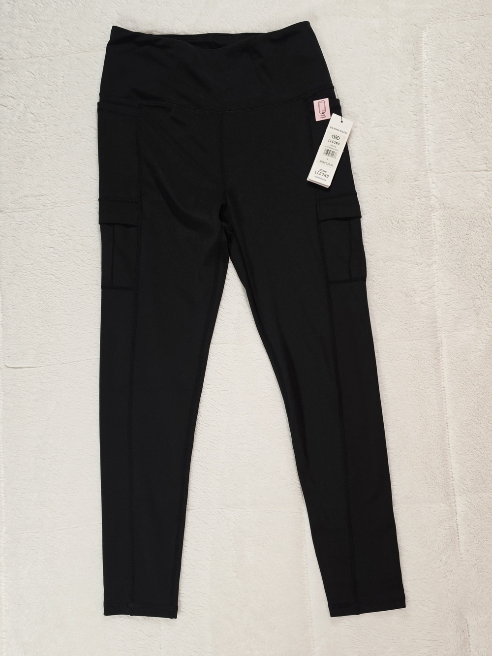 High-Rise Black Cargo Leggings with Side Pockets - Women